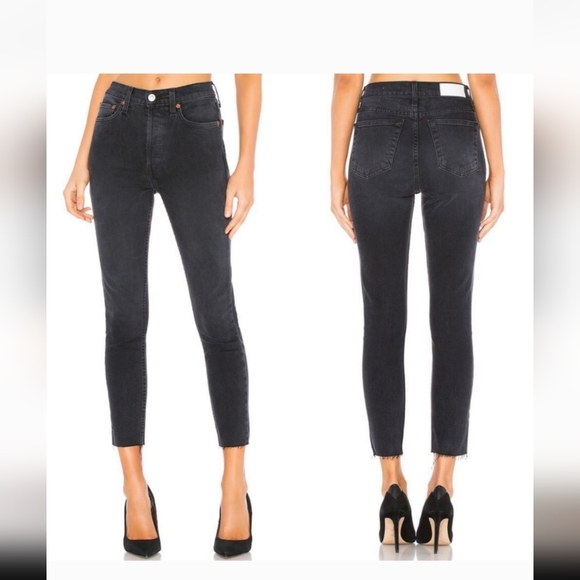 New- Re/Done Black High Rise Ankle Crop Jeans Size 26 - Picture 1 of 15